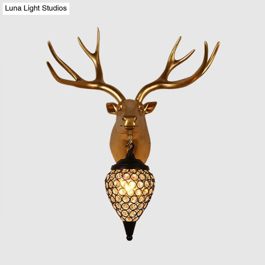 Black Crystal Metal Animal Wall Sconce With Hollow Cone Shade