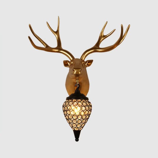 Black Crystal Metal Animal Wall Sconce With Hollow Cone Shade / Deer