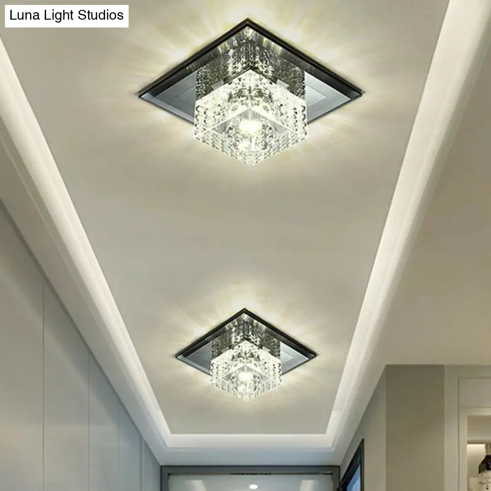 Black Crystal Square Led Flush Mount Ceiling Light For Foyer