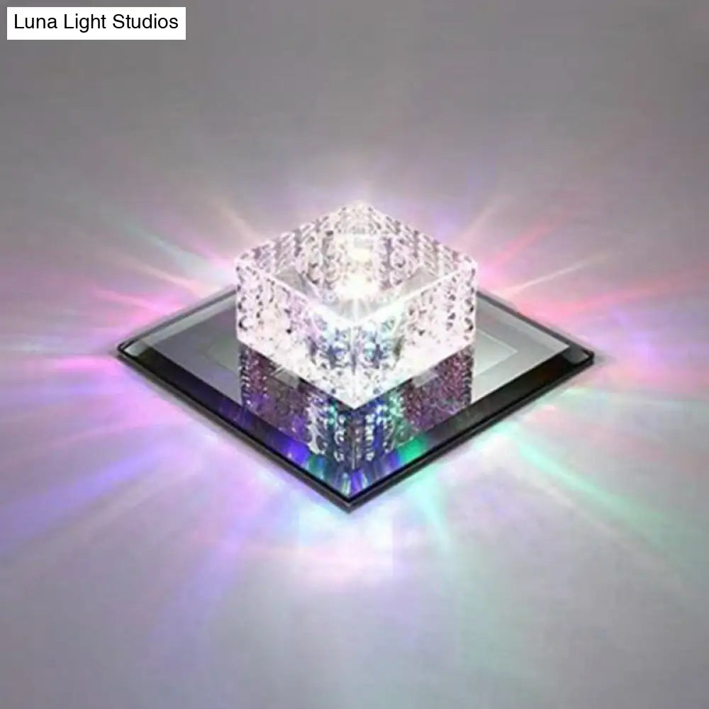 Black Crystal Square Led Flush Mount Ceiling Light For Foyer