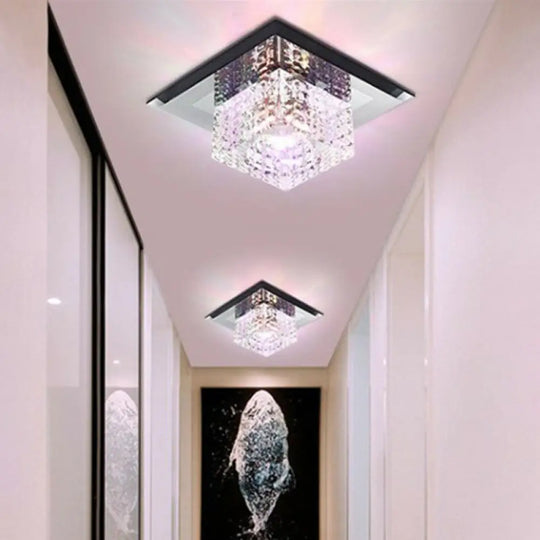 Black Crystal Square Led Flush Mount Ceiling Light For Foyer / 5.5’ Multi Color