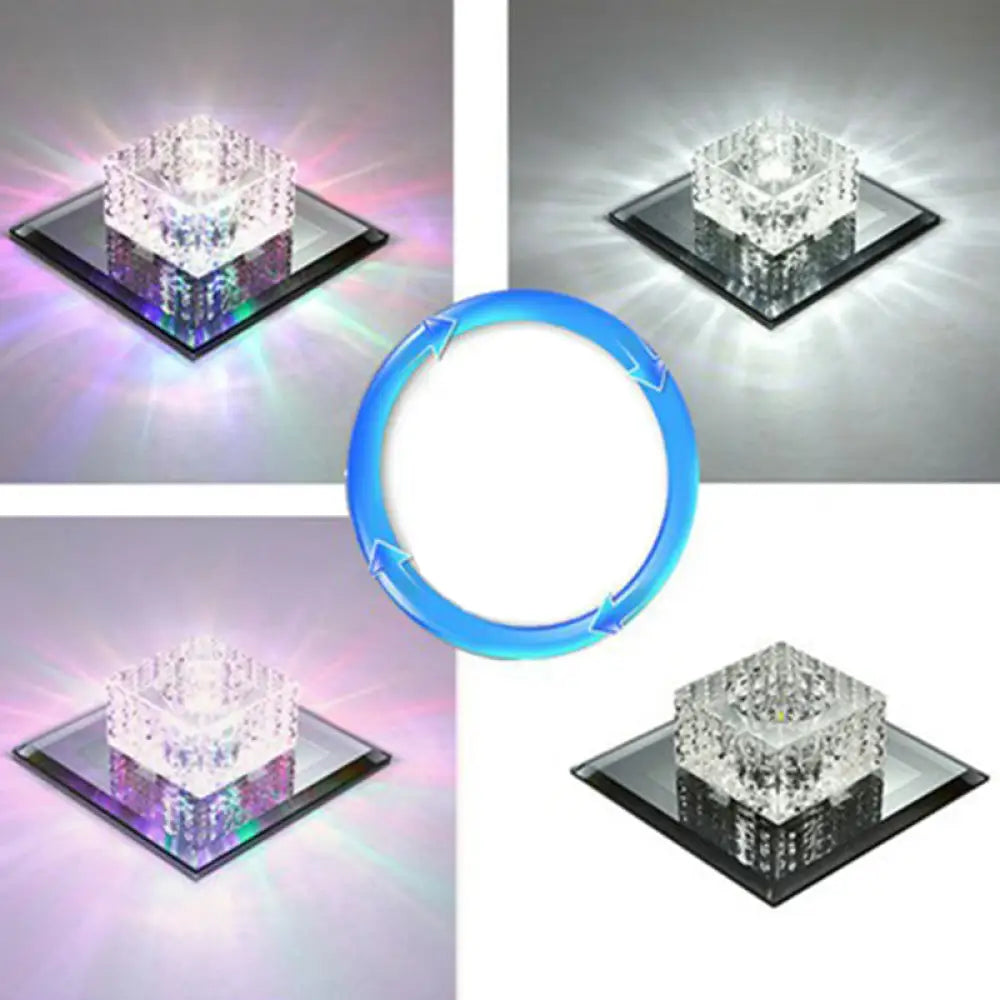 Black Crystal Square Led Flush Mount Ceiling Light For Foyer / 5.5’ Rgb And White Color