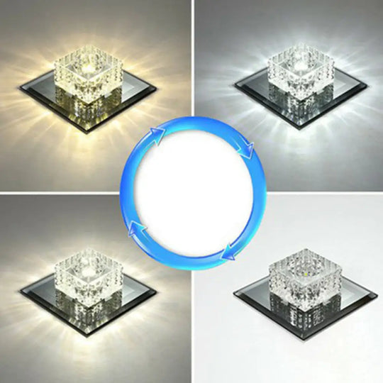Black Crystal Square Led Flush Mount Ceiling Light For Foyer / 5.5’ Third Gear