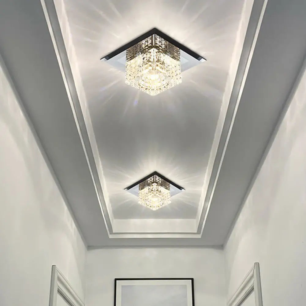 Black Crystal Square Led Flush Mount Ceiling Light For Foyer / 5.5’ White