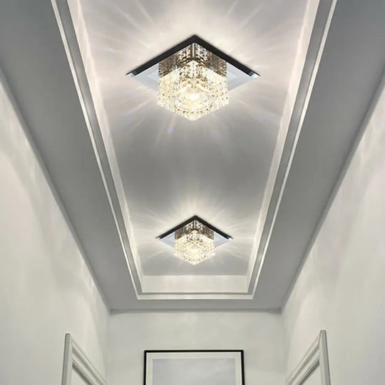 Black Crystal Square Led Flush Mount Ceiling Light For Foyer / 5.5’ White