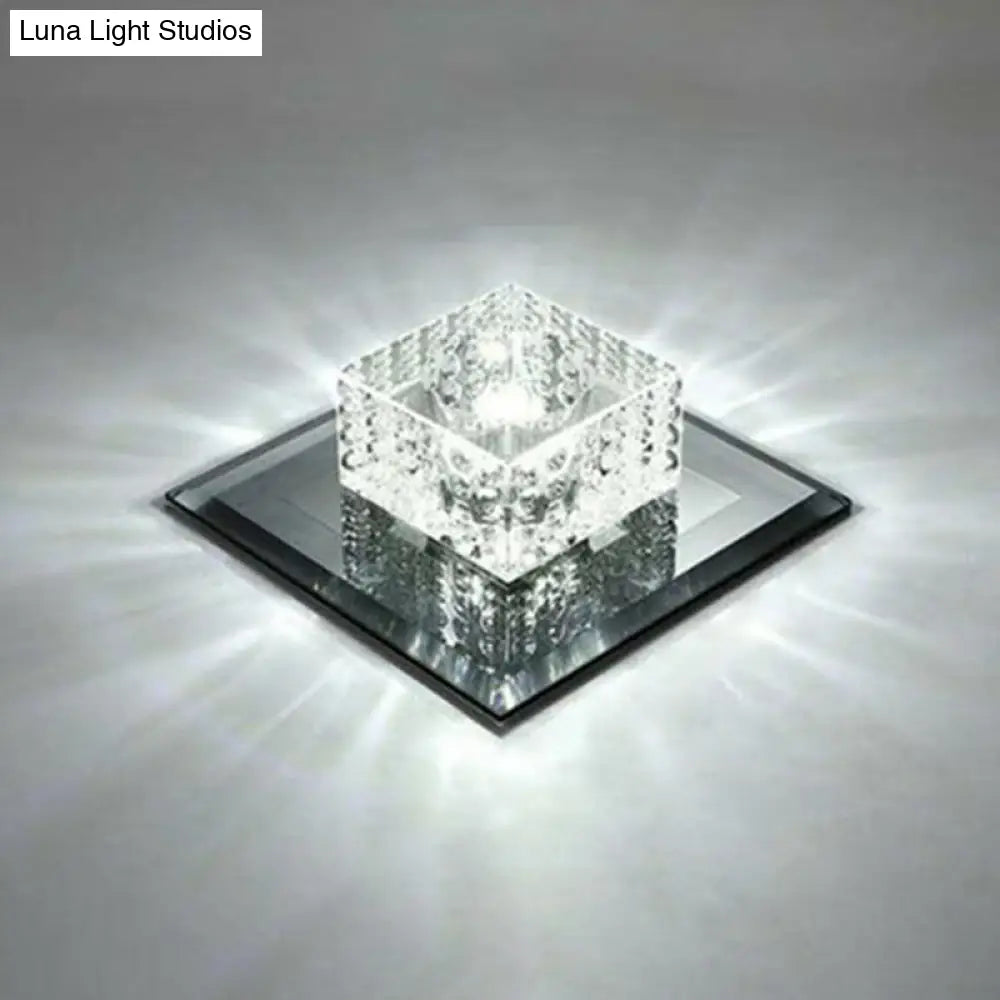 Black Crystal Square Led Flush Mount Ceiling Light For Foyer