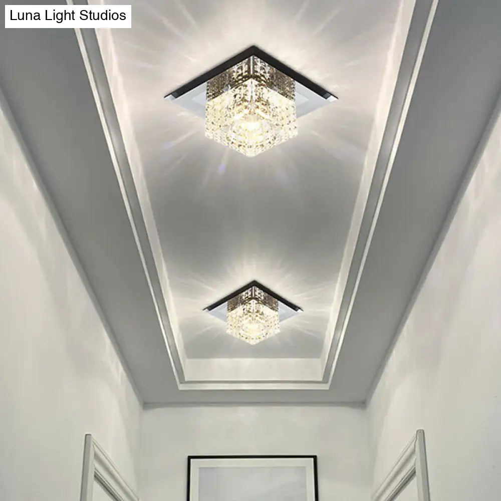 Black Crystal Square Led Flush Mount Ceiling Light For Foyer / 5.5 White