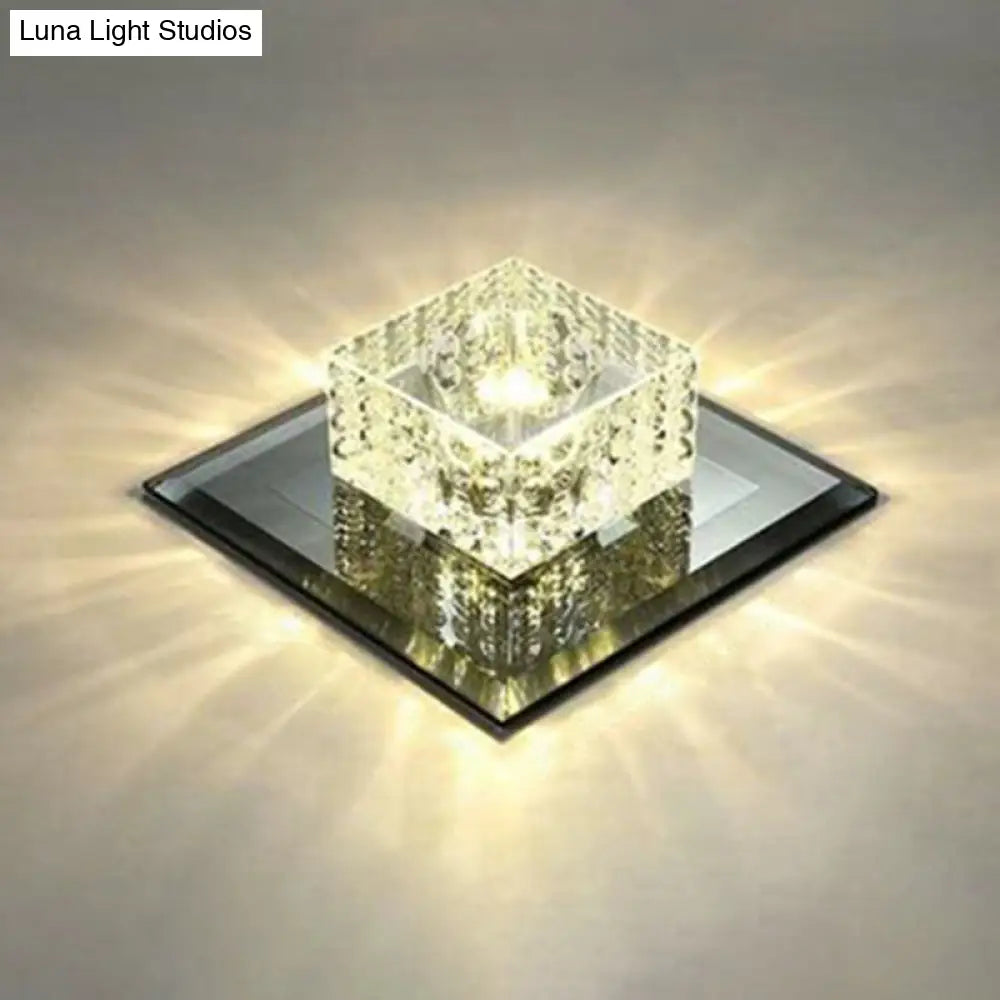 Black Crystal Square Led Flush Mount Ceiling Light For Foyer