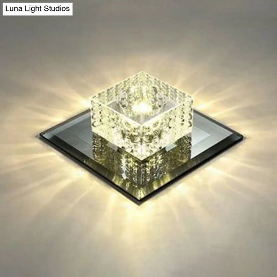 Black Crystal Square Led Flush Mount Ceiling Light For Foyer