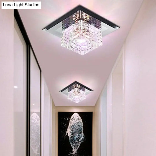 Black Crystal Square Led Flush Mount Ceiling Light For Foyer / 5.5 Multi Color