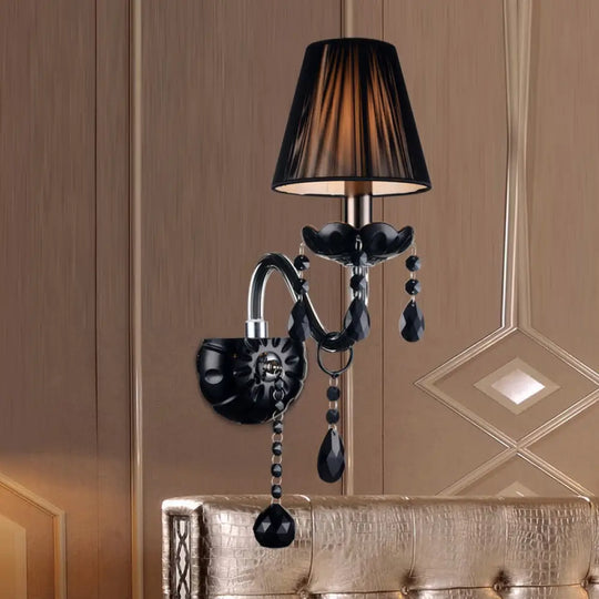 Black Crystal Wall Sconce With Elegant Candle-Style Arm 1 / With Shade