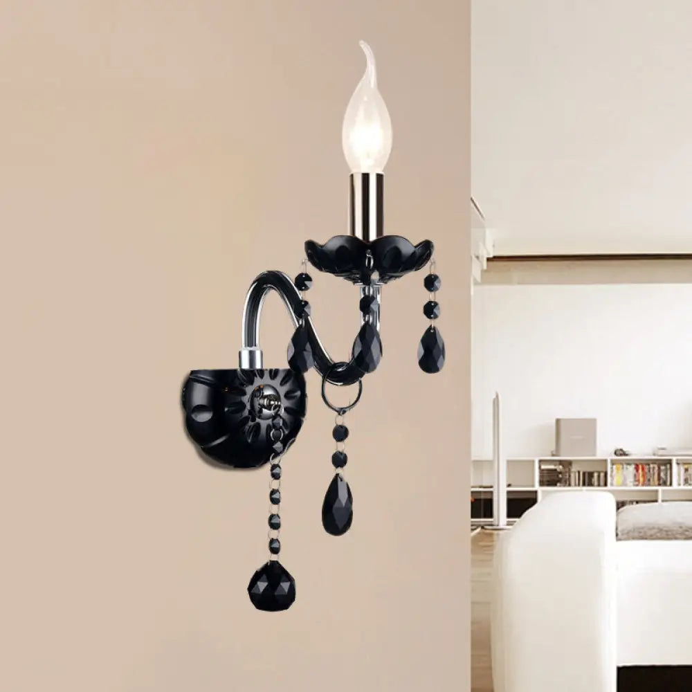 Black Crystal Wall Sconce With Elegant Candle-Style Arm 1 / Shadeless