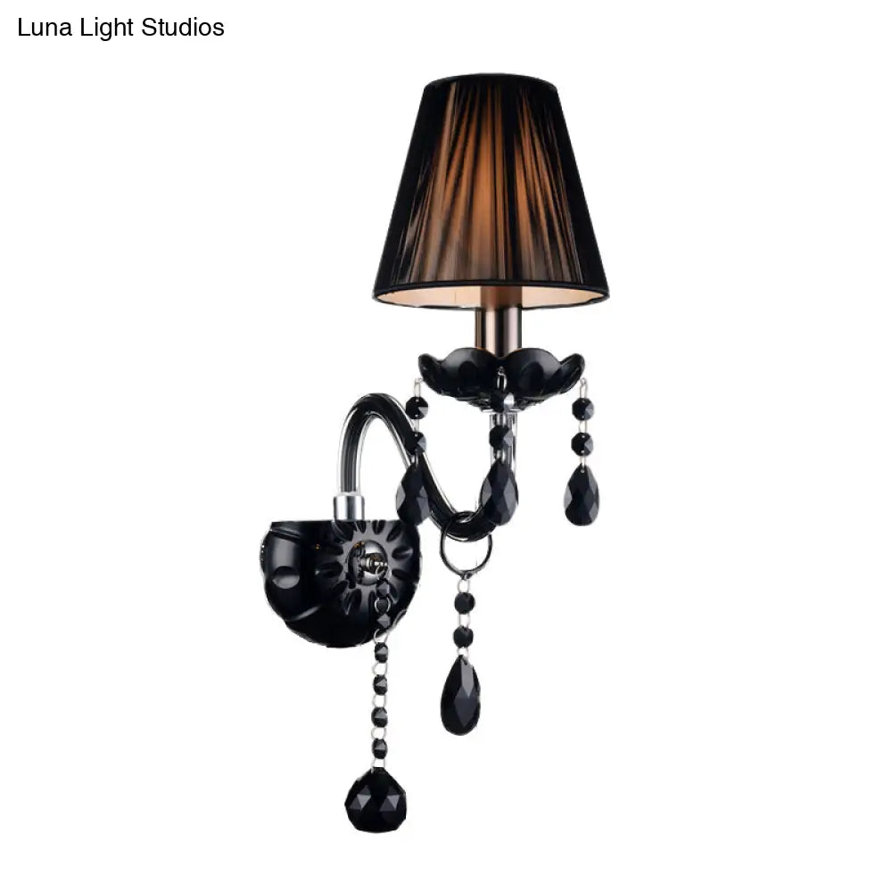 Black Crystal Wall Sconce With Elegant Candle-Style Arm