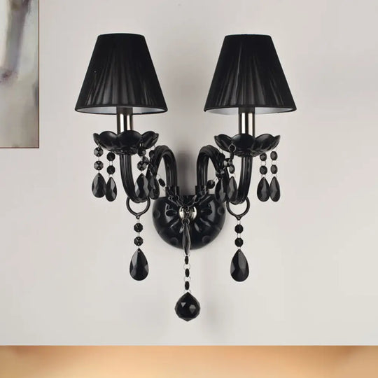 Black Crystal Wall Sconce With Elegant Candle-Style Arm 2 / With Shade