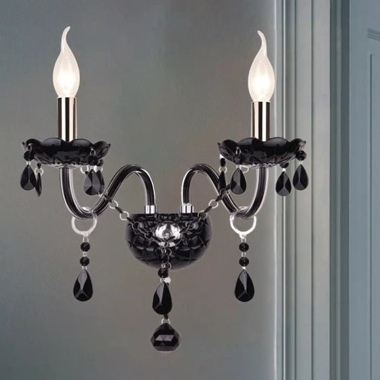 Black Crystal Wall Sconce With Elegant Candle-Style Arm 2 / Shadeless