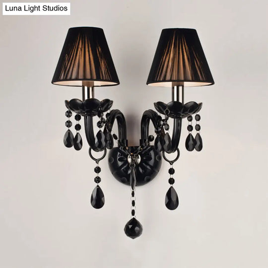 Black Crystal Wall Sconce With Elegant Candle-Style Arm