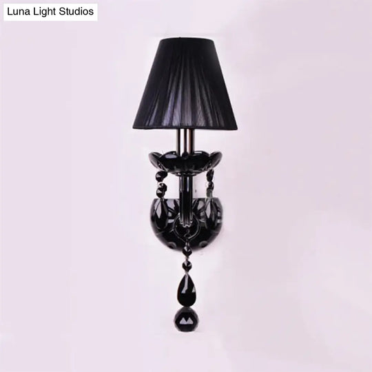 Black Crystal Wall Sconce With Elegant Candle-Style Arm