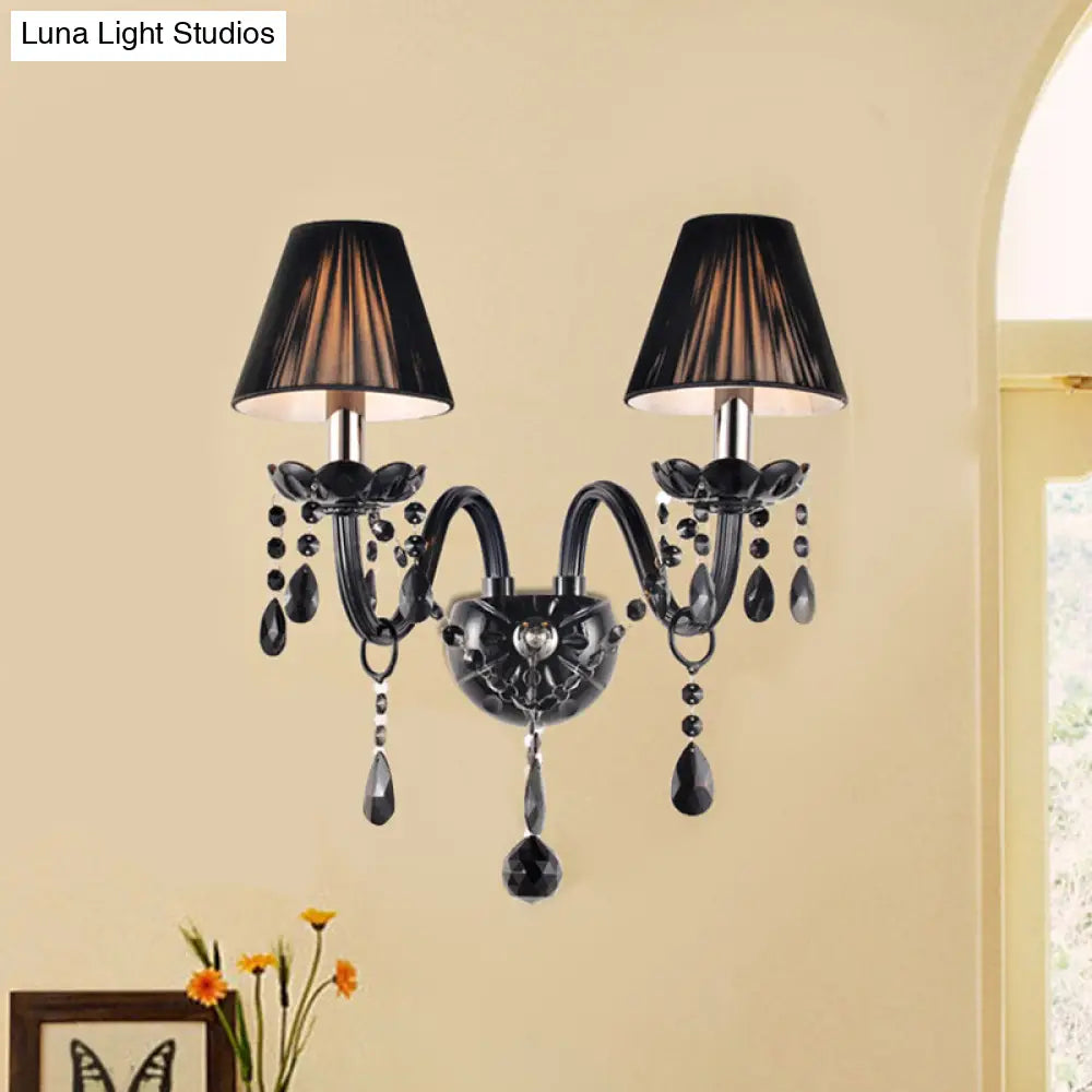 Black Crystal Wall Sconce With Elegant Candle-Style Arm