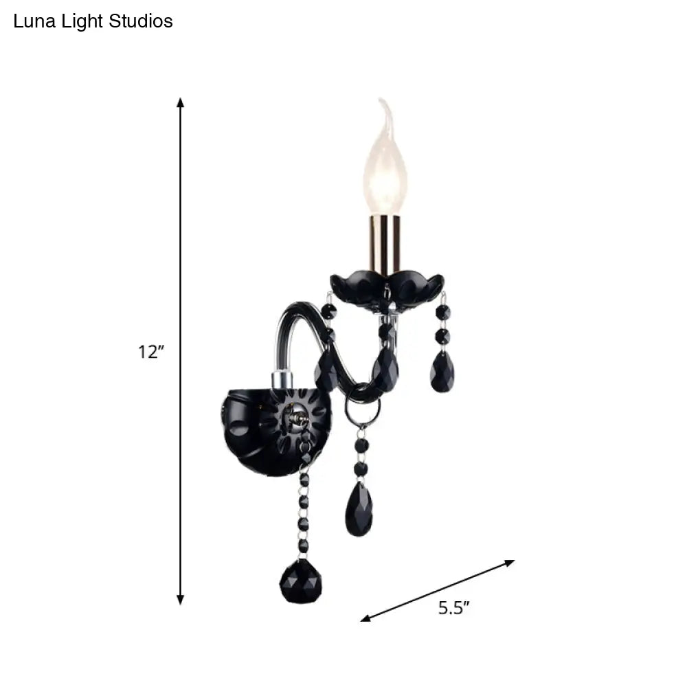 Black Crystal Wall Sconce With Elegant Candle-Style Arm