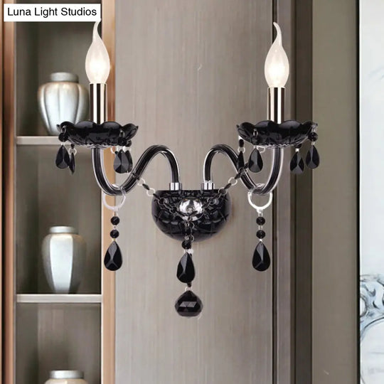 Black Crystal Wall Sconce With Elegant Candle-Style Arm