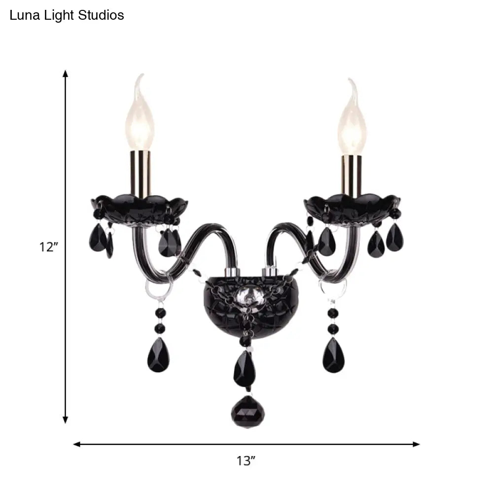 Black Crystal Wall Sconce With Elegant Candle-Style Arm