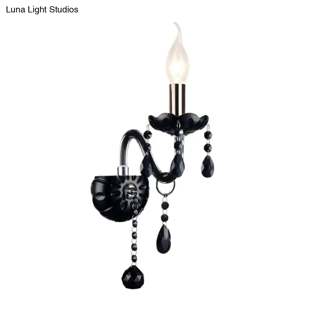 Black Crystal Wall Sconce With Elegant Candle-Style Arm