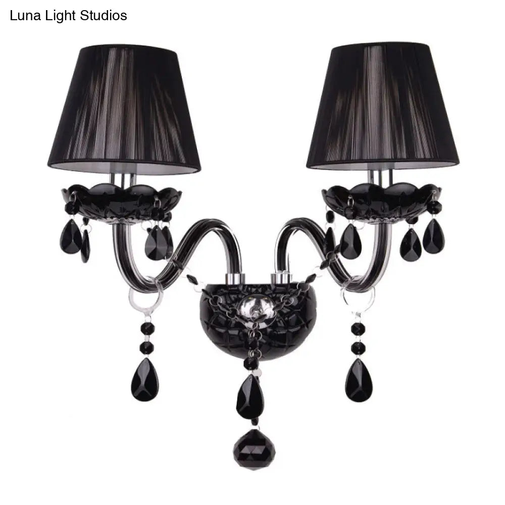 Black Crystal Wall Sconce With Elegant Candle-Style Arm