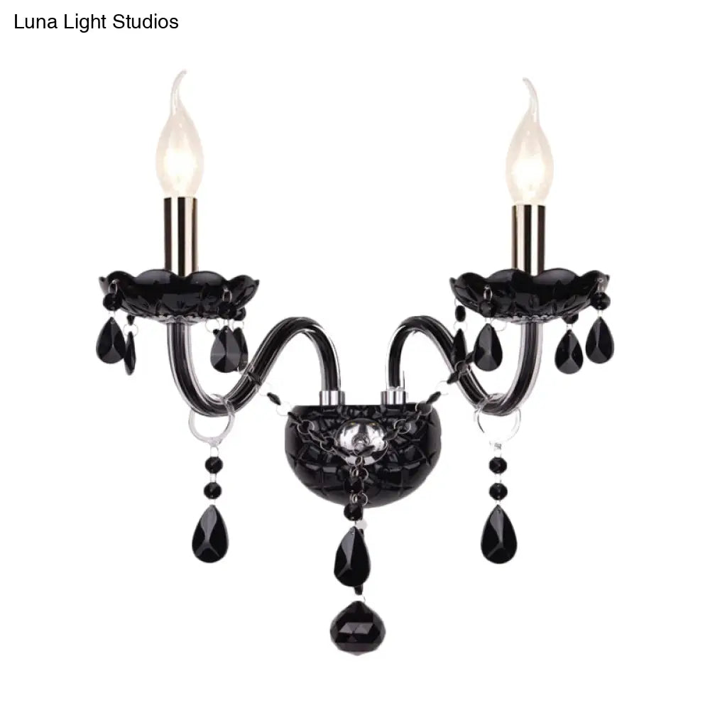 Black Crystal Wall Sconce With Elegant Candle-Style Arm