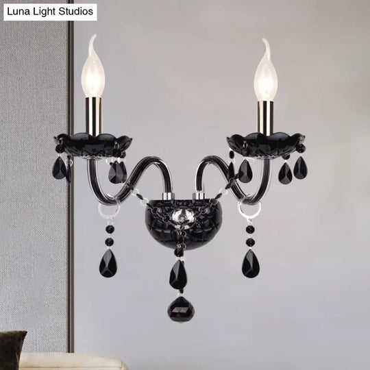 Black Crystal Wall Sconce With Elegant Candle-Style Arm