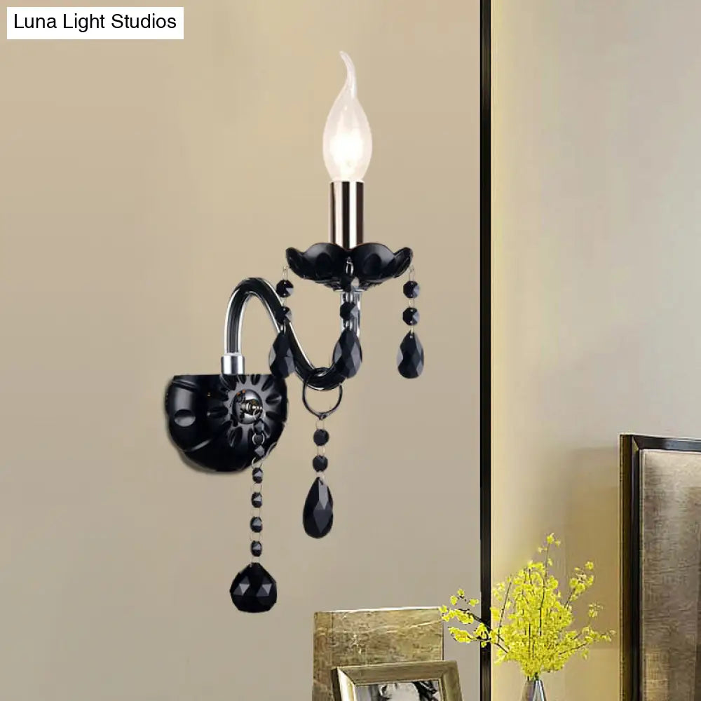 Black Crystal Wall Sconce With Elegant Candle-Style Arm