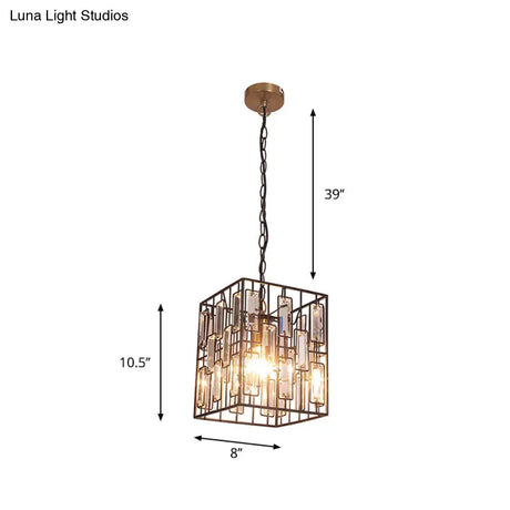 Black Cuboid Pendant Lamp - 8’/10’/12.5’ Width Traditional Metallic Ceiling Light With