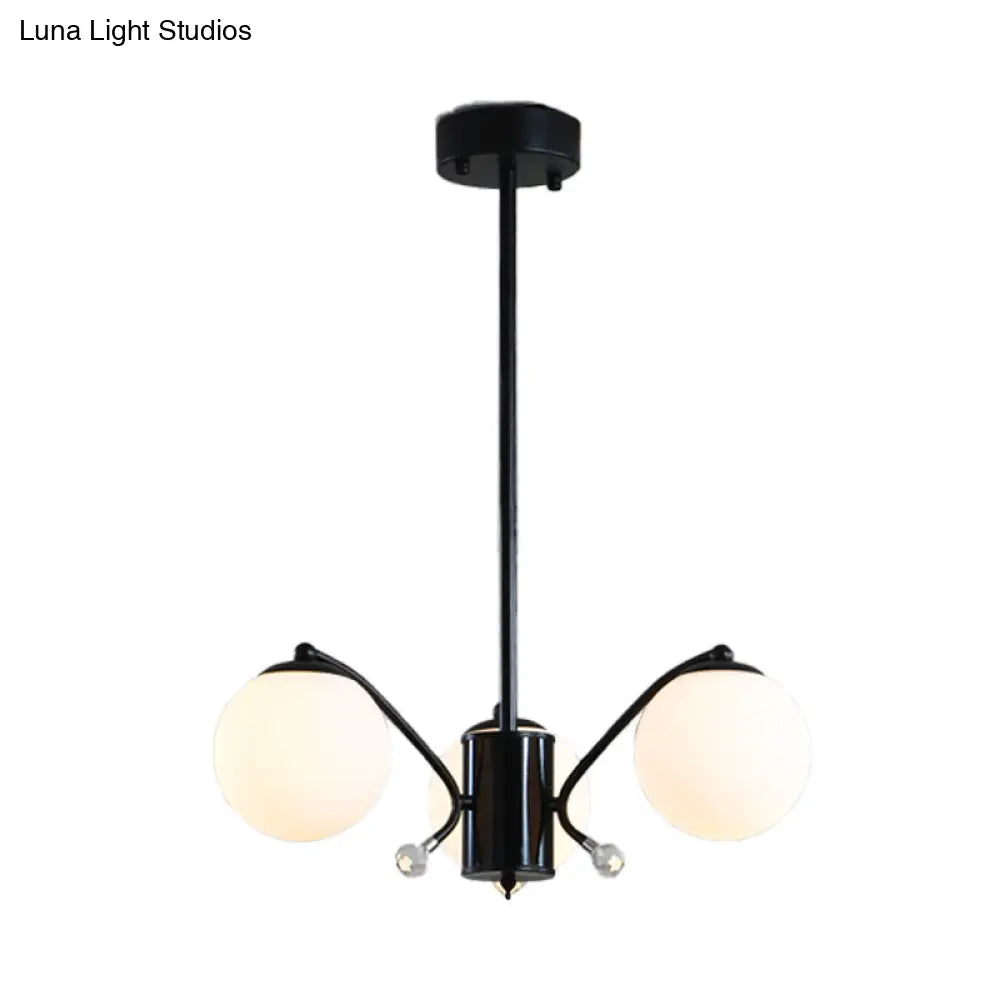 Black Curved Arm Chandelier With White Glass Ball Modern Hanging Ceiling Light (3/5/9 Lights)