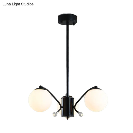 Black Curved Arm Chandelier With White Glass Ball Modern Hanging Ceiling Light (3/5/9 Lights)