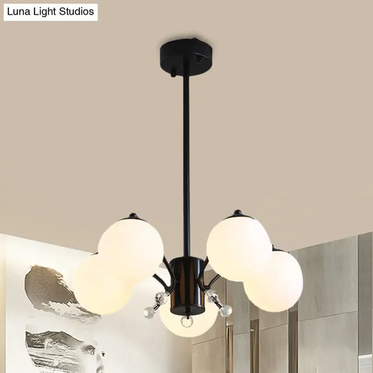 Black Curved Arm Chandelier With White Glass Ball Modern Hanging Ceiling Light (3/5/9 Lights)