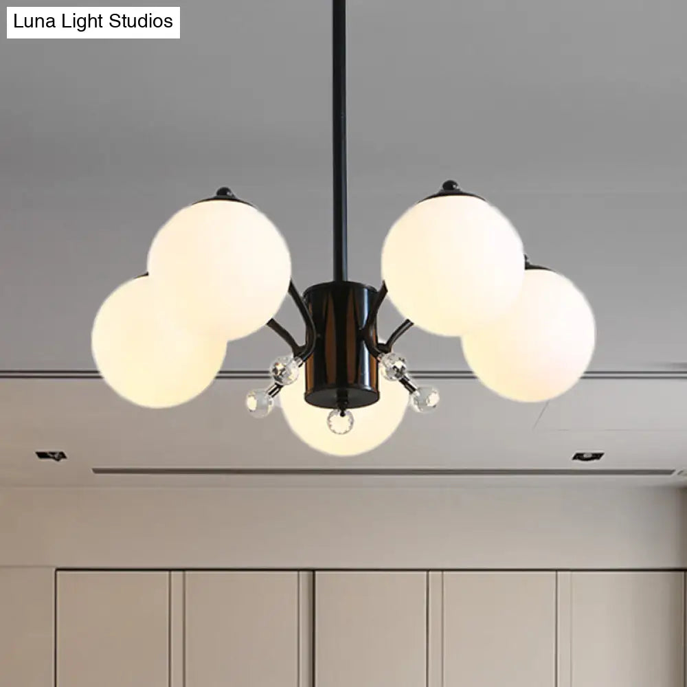 Black Curved Arm Chandelier With White Glass Ball Modern Hanging Ceiling Light (3/5/9 Lights)