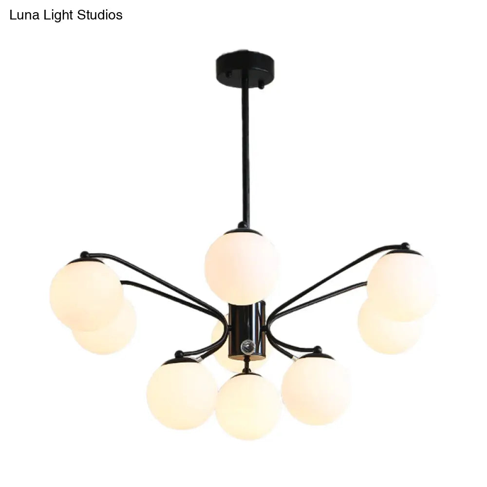 Black Curved Arm Chandelier With White Glass Ball Modern Hanging Ceiling Light (3/5/9 Lights)