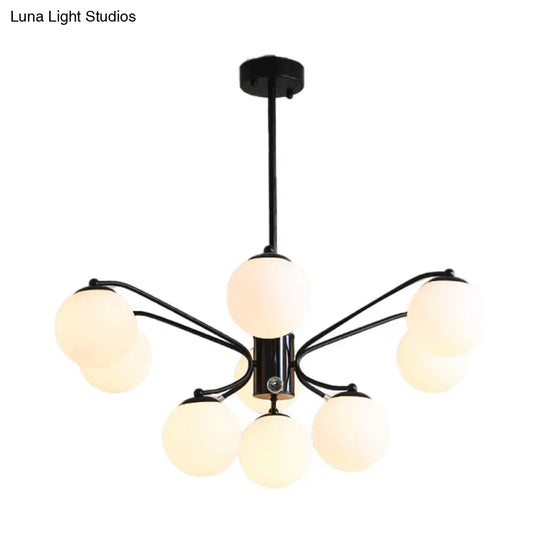 Black Curved Arm Chandelier With White Glass Ball Modern Hanging Ceiling Light (3/5/9 Lights)