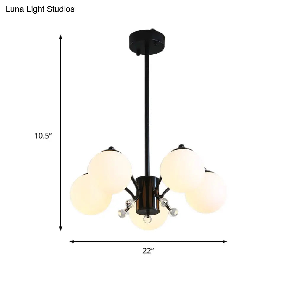 Black Curved Arm Chandelier With White Glass Ball Modern Hanging Ceiling Light (3/5/9 Lights)