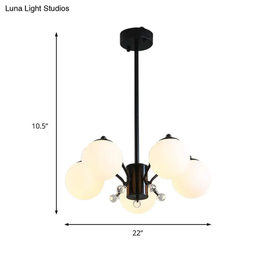 Black Curved Arm Chandelier With White Glass Ball Modern Hanging Ceiling Light (3/5/9 Lights)