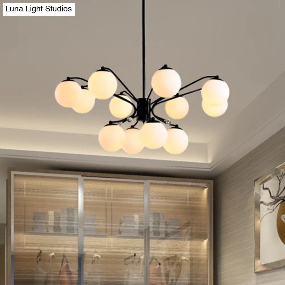 Black Curved Arm Chandelier With White Glass Ball Modern Hanging Ceiling Light (3/5/9 Lights)