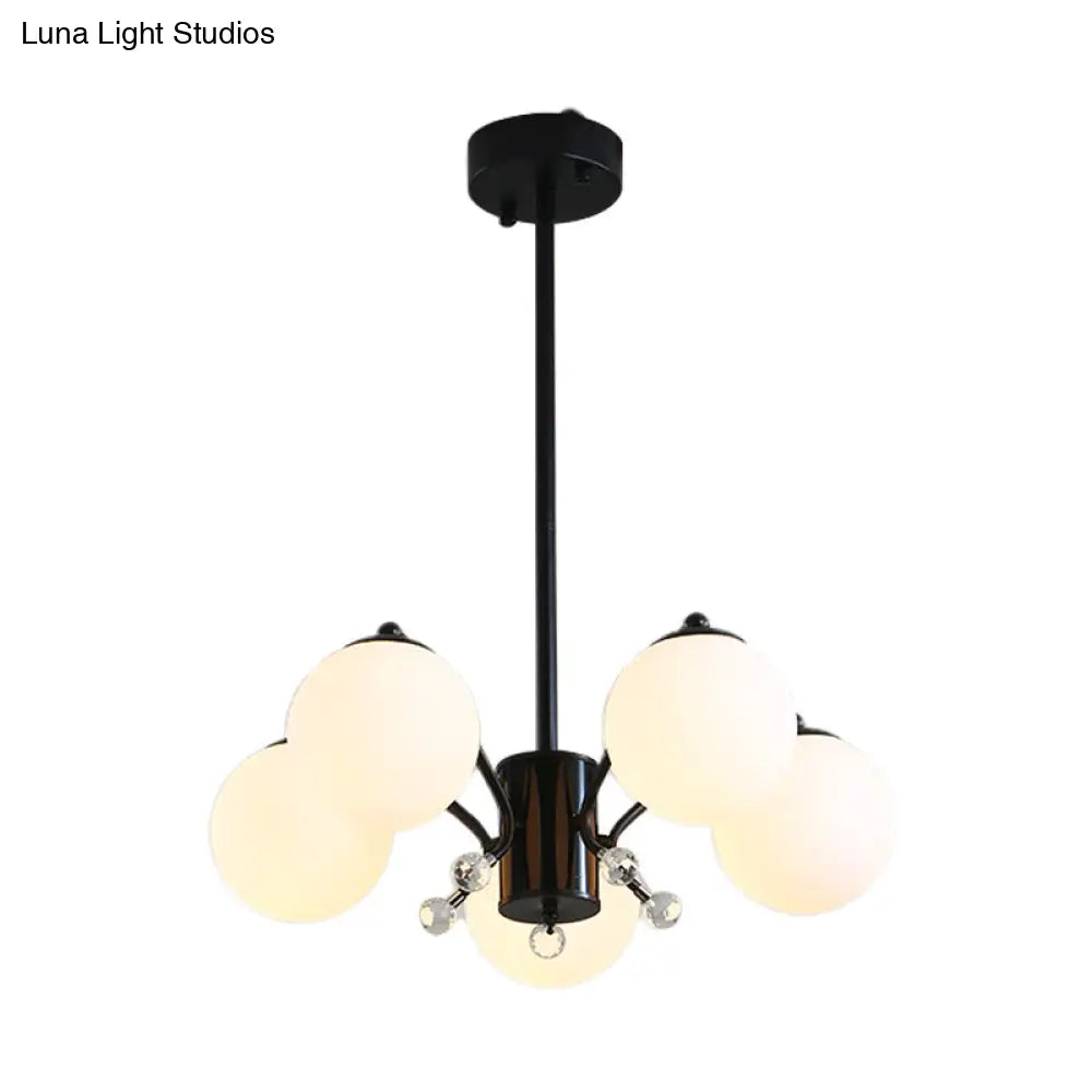 Black Curved Arm Chandelier With White Glass Ball Modern Hanging Ceiling Light (3/5/9 Lights)