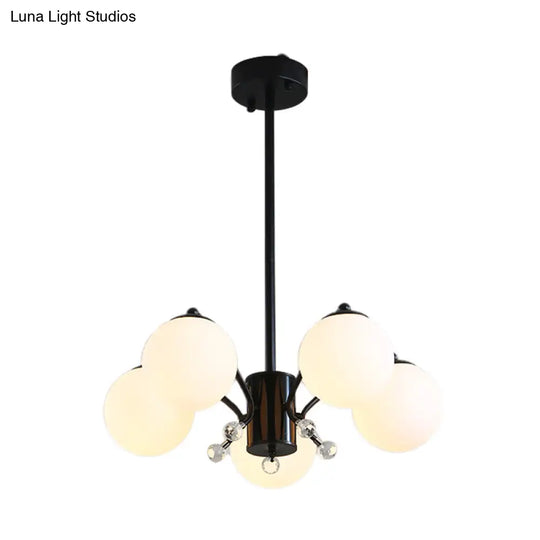 Black Curved Arm Chandelier With White Glass Ball Modern Hanging Ceiling Light (3/5/9 Lights)