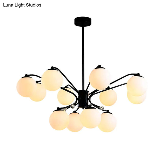 Black Curved Arm Chandelier With White Glass Ball Modern Hanging Ceiling Light (3/5/9 Lights)