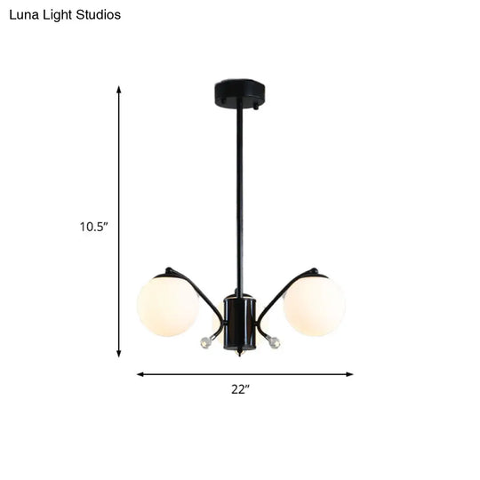 Black Curved Arm Chandelier With White Glass Ball Modern Hanging Ceiling Light (3/5/9 Lights)