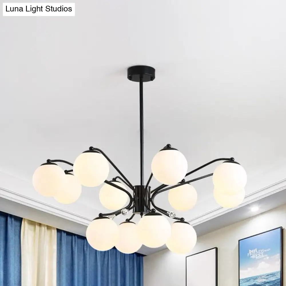 Black Curved Arm Chandelier With White Glass Ball Modern Hanging Ceiling Light (3/5/9 Lights)