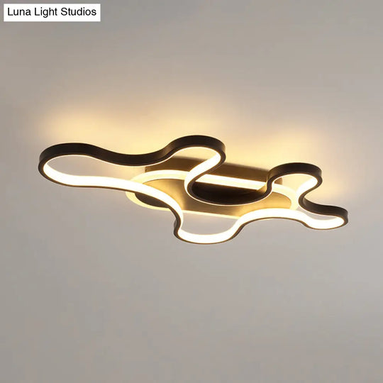 Black Curved Flush Mount Led Ceiling Lamp With Minimalist Acrylic Design - Warm/White Light / White