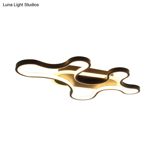 Black Curved Flush Mount Led Ceiling Lamp With Minimalist Acrylic Design - Warm/White Light