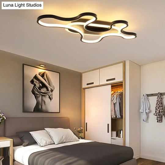 Black Curved Flush Mount Led Ceiling Lamp With Minimalist Acrylic Design - Warm/White Light