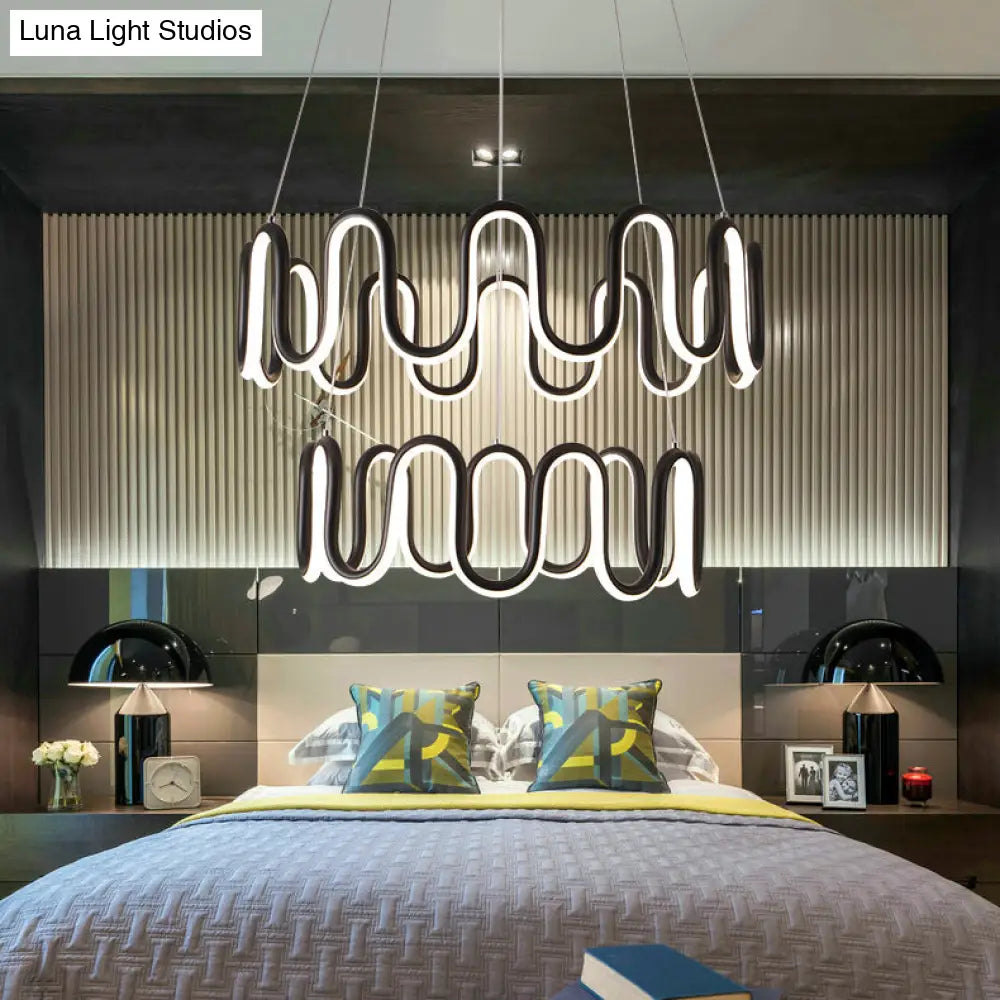 Black Curved Led Chandelier Pendant - Simple Design 1/2/3-Head Acrylic Suspension Warm/White Light