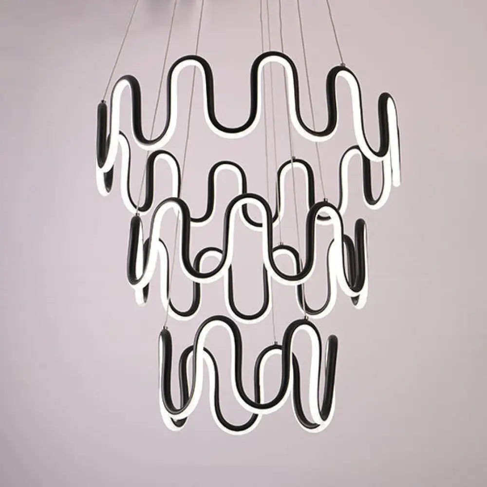 Black Curved Led Chandelier Pendant - Simple Design 1/2/3-Head Acrylic Suspension Warm/White Light 3